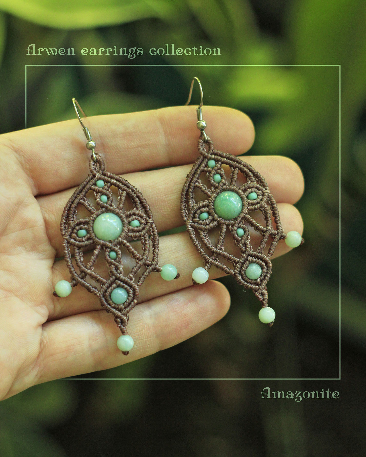 Tusitalka_macrame earrings_Arwen collection_beige_amazonite 1
