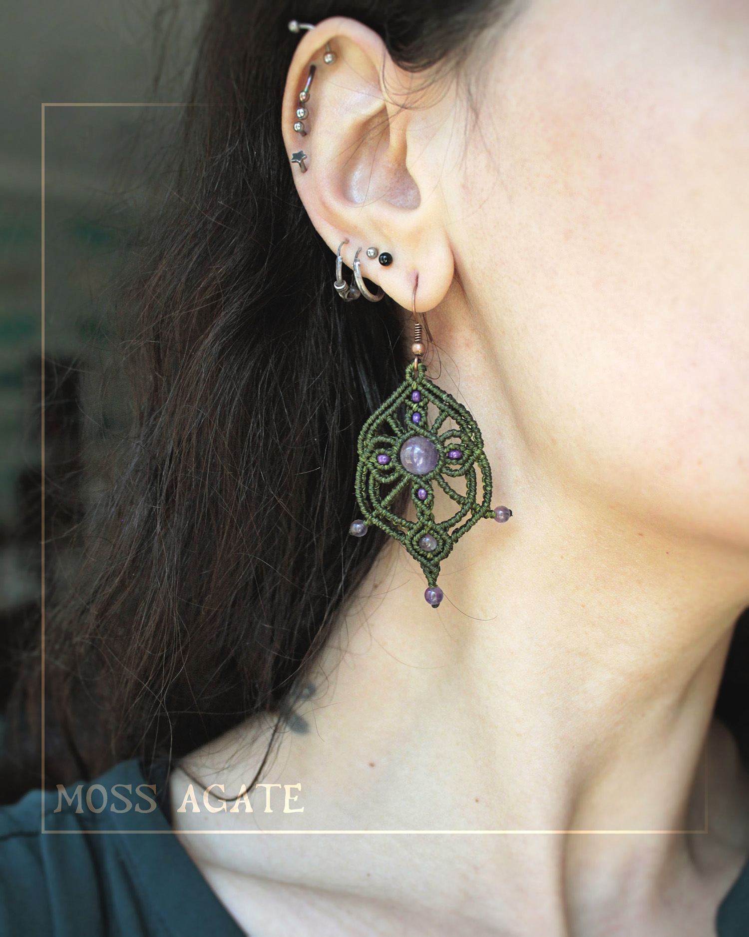 Tusitalka_macrame earrings_Arwen collection_green_amethyst 4