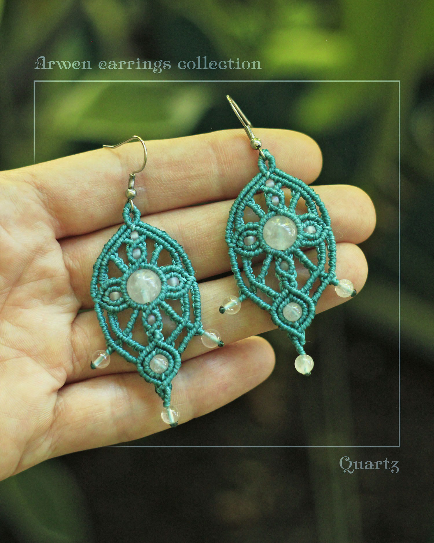 Tusitalka_macrame earrings_Arwen collection_light blue_quartz 1