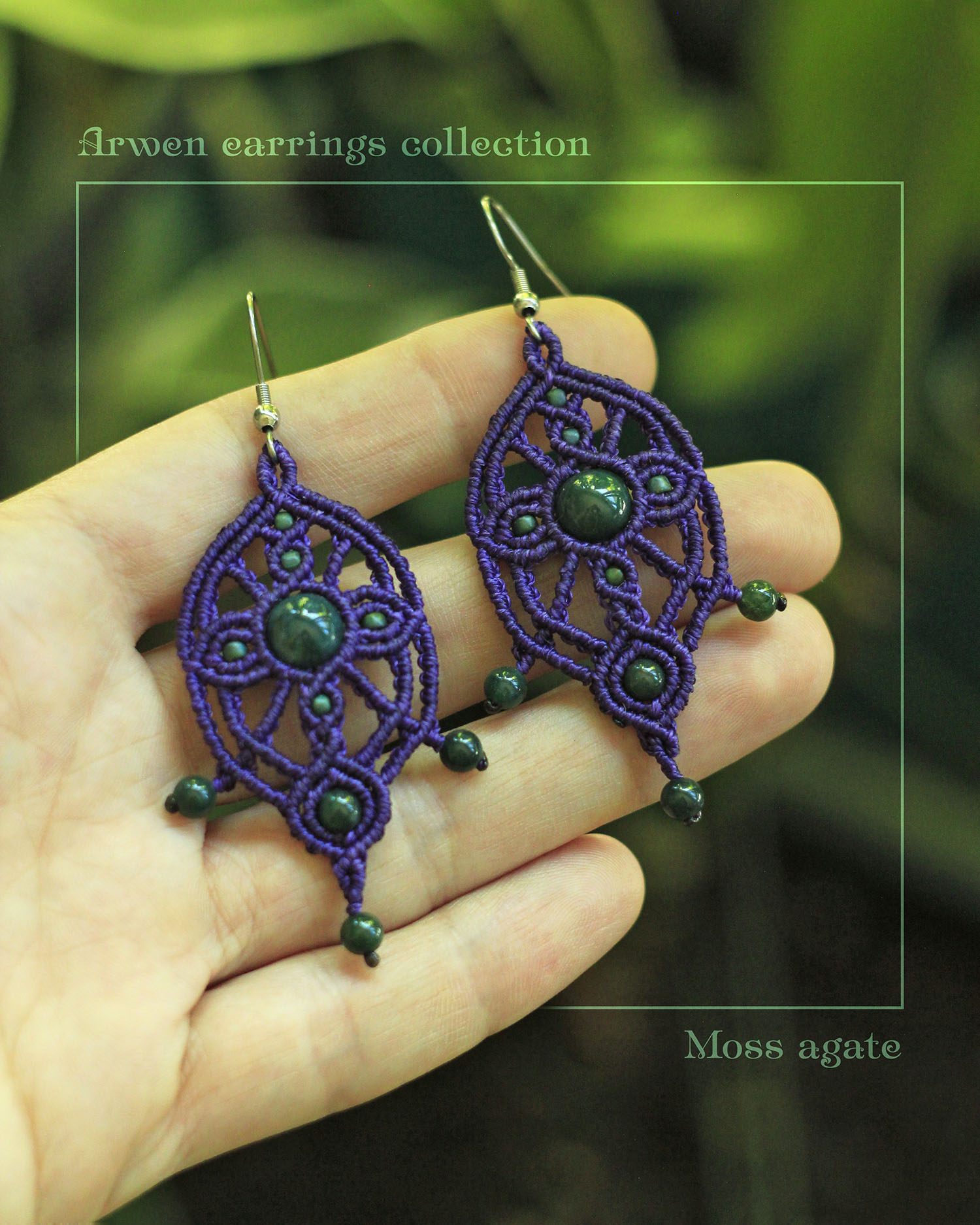 Tusitalka_macrame earrings_Arwen collection_purple_moss agate 1