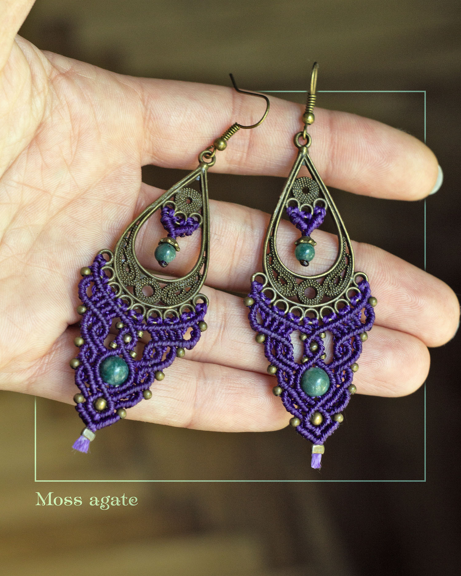 Tusitalka_macrame earrings_purple_moss agate 2