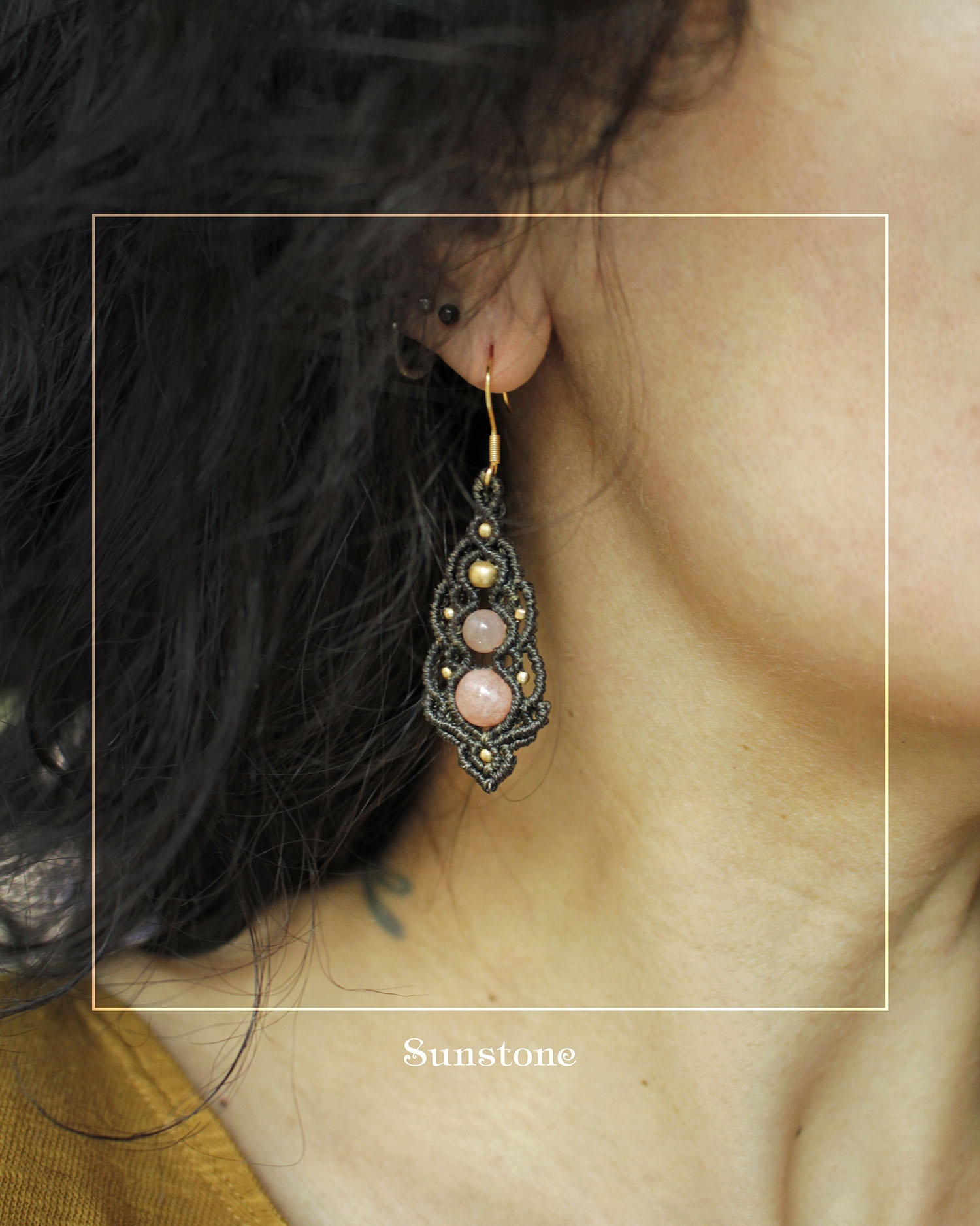 Tusitalka_macrame earrings_dark brown_sunstone 3